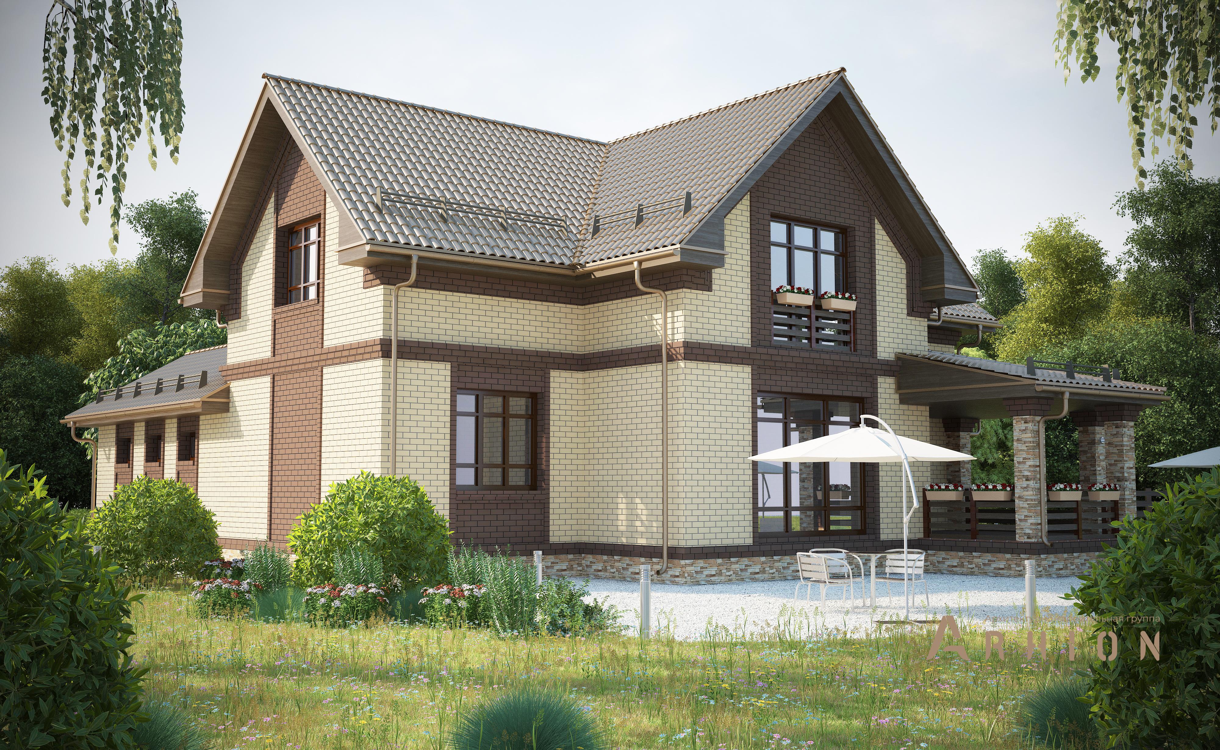 4. Проект одноэтажного дома в скандинавском стиле с двускатной кровлей, T-30, площадью - 208 кв c мансардой, терассой, гаражом